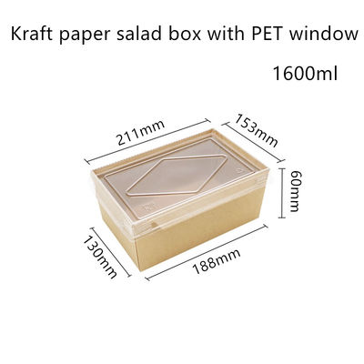 ظروف غذای یکبار مصرف کاغذی کرافت PET درب PET 2100 1600 1400ml