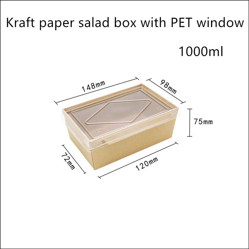 ظروف غذای یکبار مصرف کاغذی کرافت PET درب PET 2100 1600 1400ml