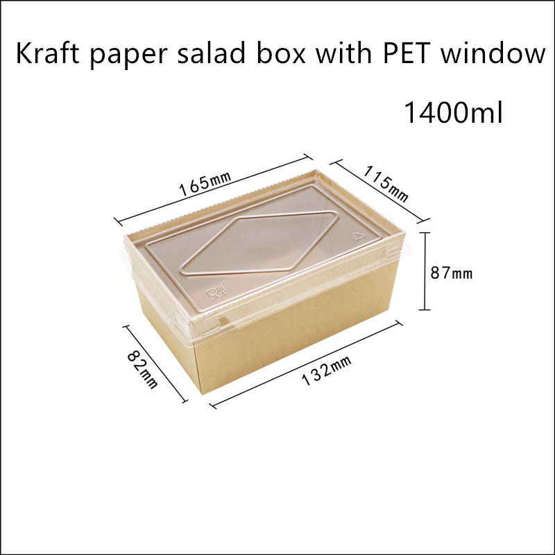 ظروف غذای یکبار مصرف کاغذی کرافت PET درب PET 2100 1600 1400ml