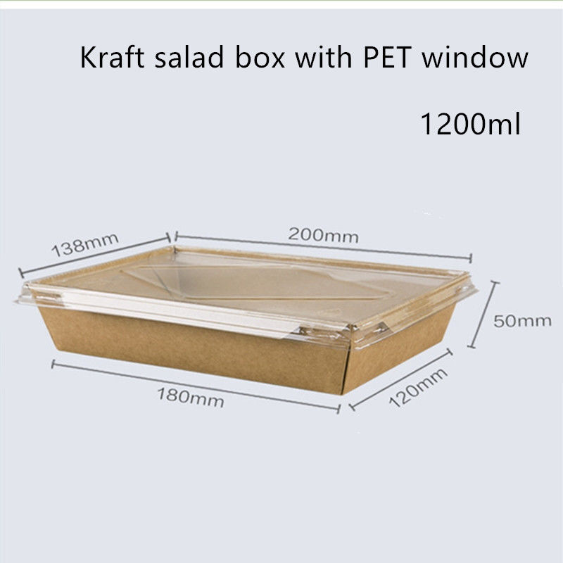 ظروف غذای یکبار مصرف کاغذی کرافت PET درب PET 2100 1600 1400ml