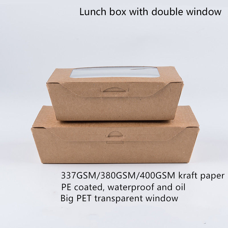1200ml 337 380 400gsm جعبه ناهار کاغذی کرافت با پنجره PET