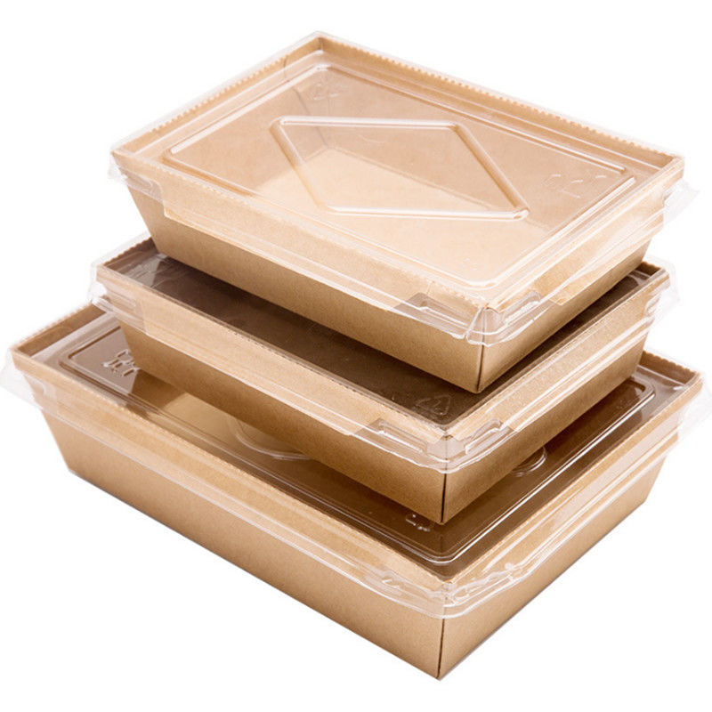 Food Grade Square Fry Rice Kraft Paper Box Bulk Greaseproof with Cover